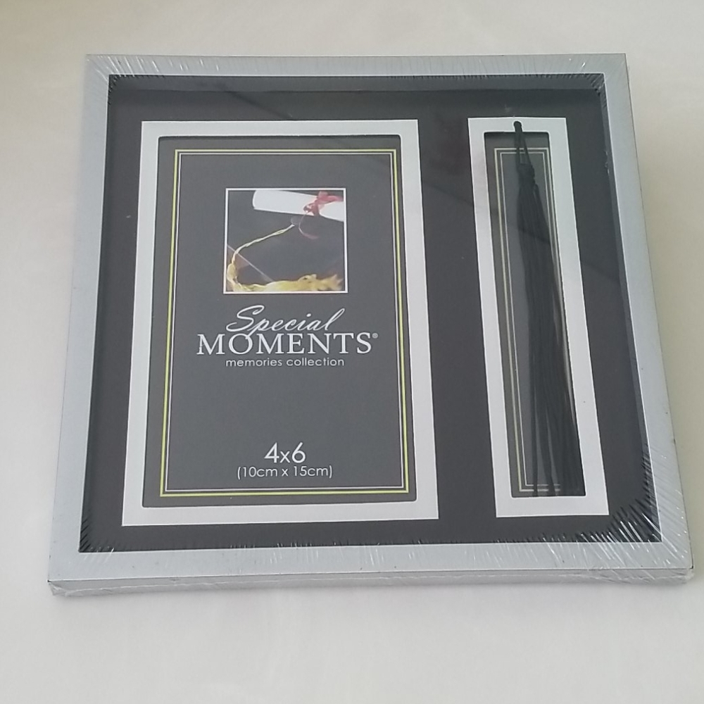 NEW Graduation TRIO Silver Photo FRAME w Tassel; Bear GiftCard Holder; 5" Button